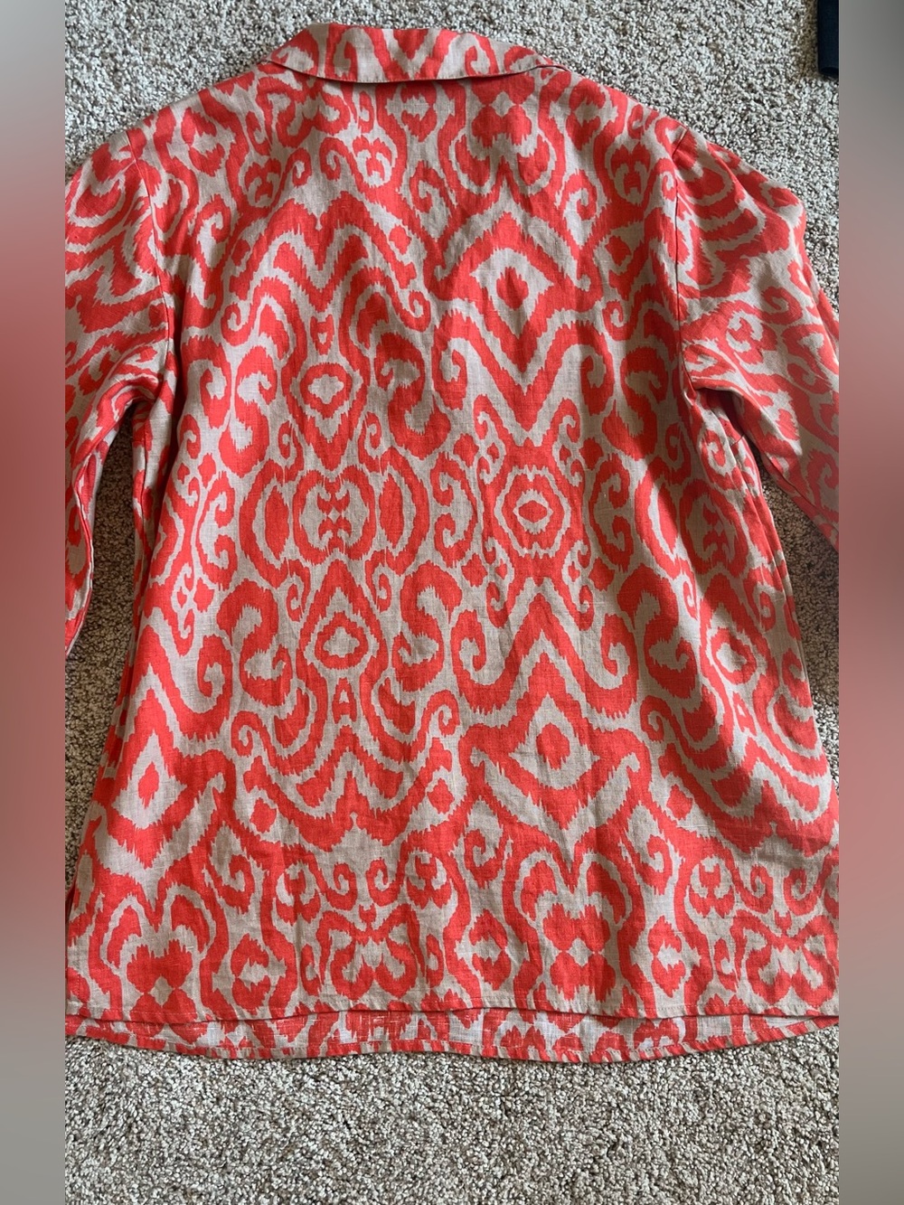 Jones New York Coral and Beige Patterned linen  tunic - Picture 7 of 8
